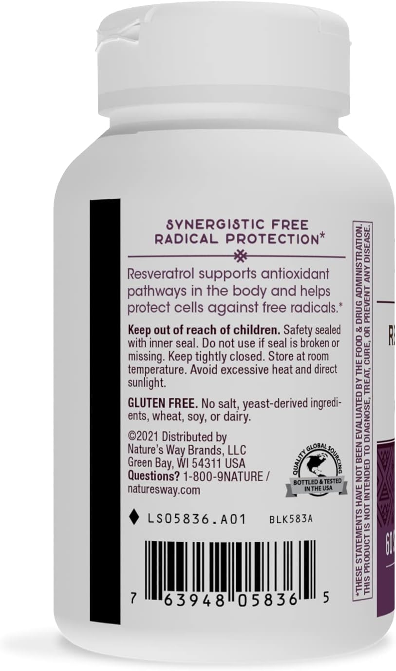 Nature&#39;s Way Resveratrol-Forte, protege de los radicales libres*, 60 cápsulas blandas