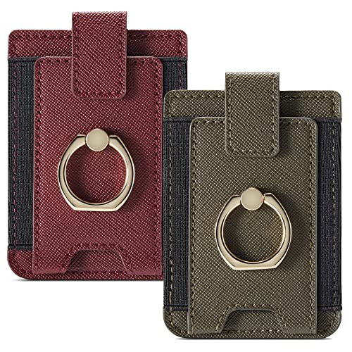 Tarjetero RFID para teléfono celular, tarjetero adhesivo de crédito para la parte posterior del teléfono para la mayoría de teléfonos inteligentes (verde + rojo ganado)