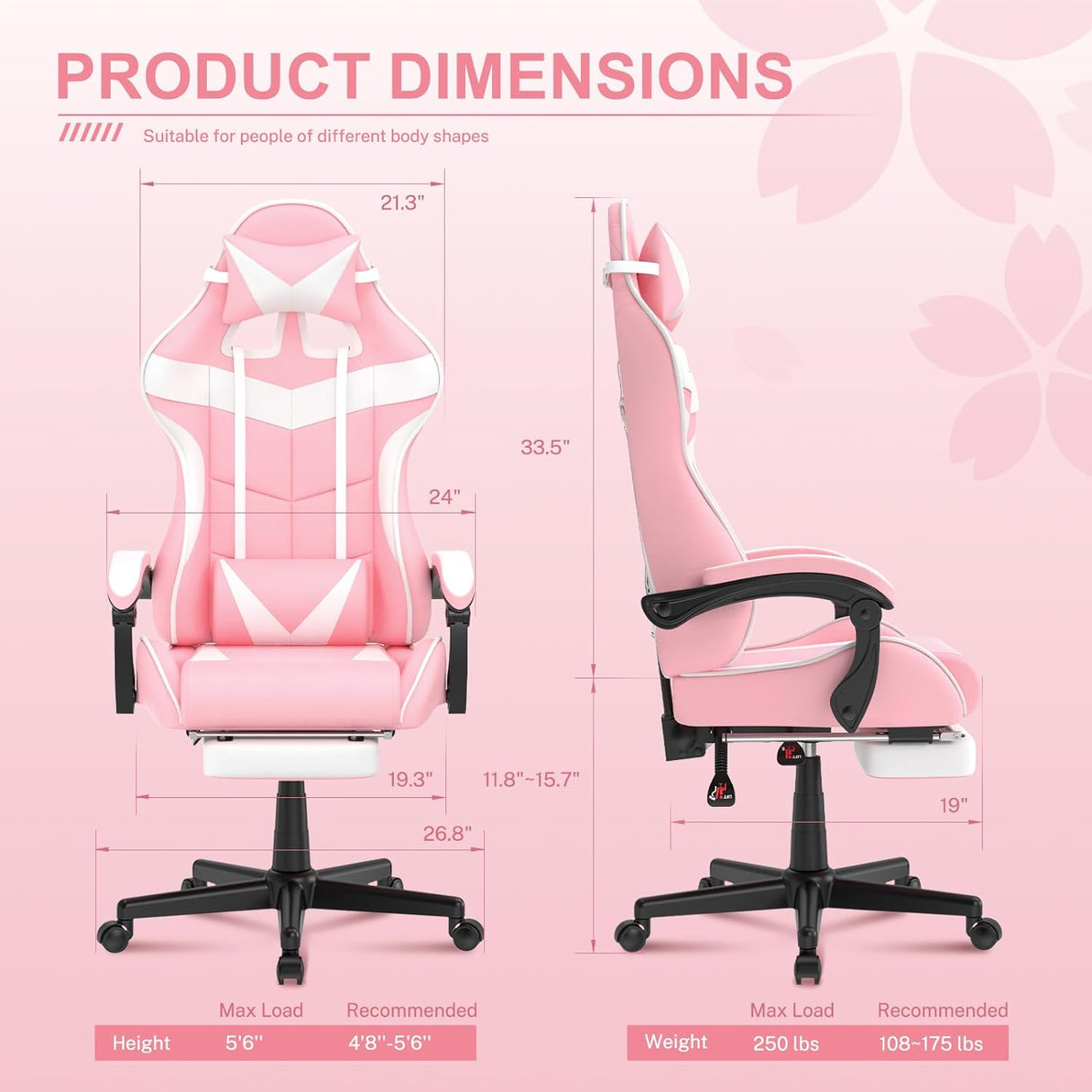 Silla Gamer con Reposapiés y Diseño de Conejito, Modelo Pink