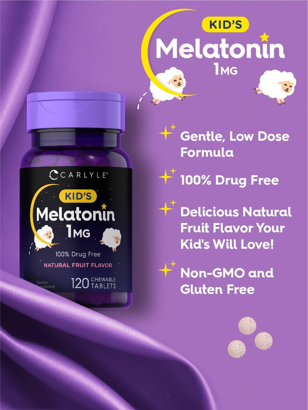 Apoyo para dormir para niños de 1 mg 120 tabletas masticable