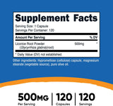 Raíz de Regaliz 500mg, Nutricost, 120 Cápsulas, Sin Gluten