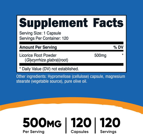 Raíz de Regaliz 500mg, Nutricost, 120 Cápsulas, Sin Gluten