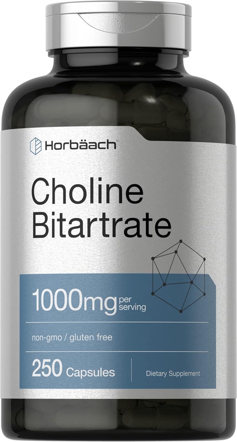 Suplemento de Colina Bitartrate Horbaach | 1000mg | 250 Cápsulas