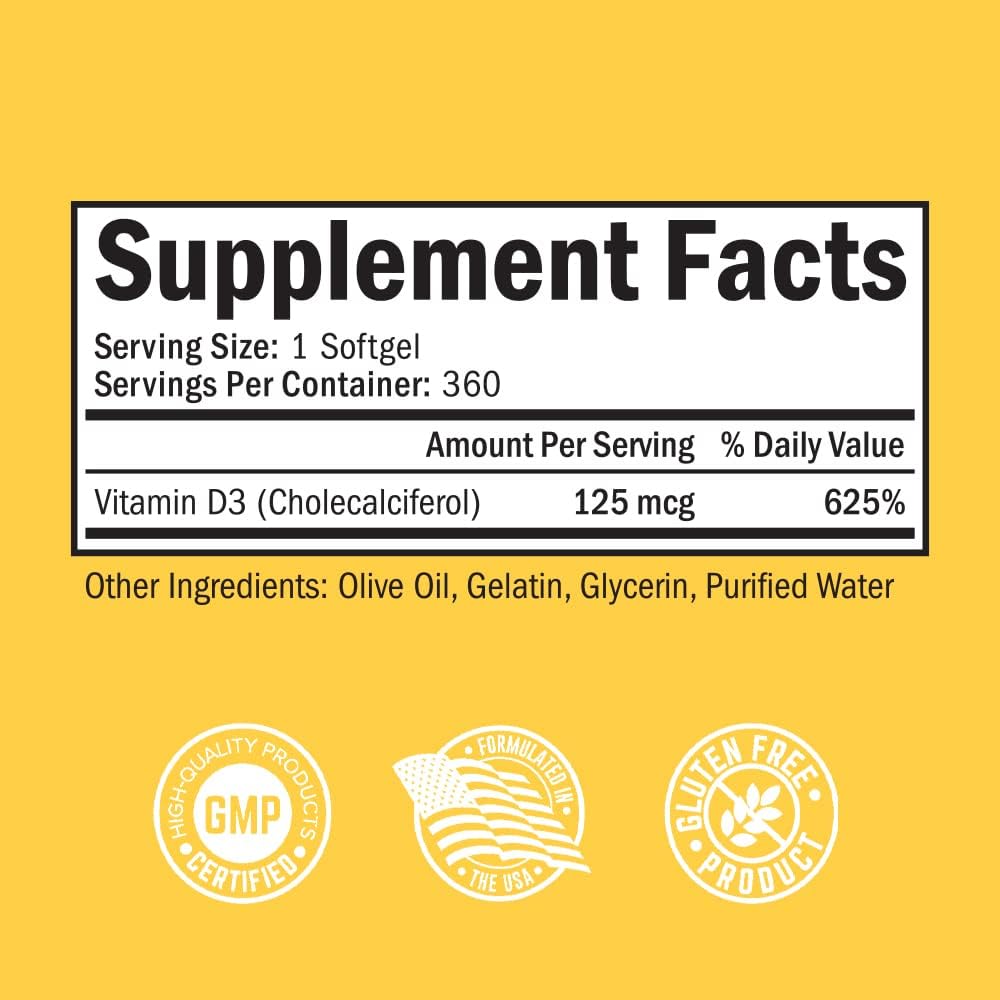 Suplemento de Vitamina D3 5000 UI con Aceite de Oliva