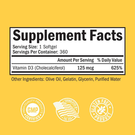 Suplemento de Vitamina D3 5000 UI con Aceite de Oliva