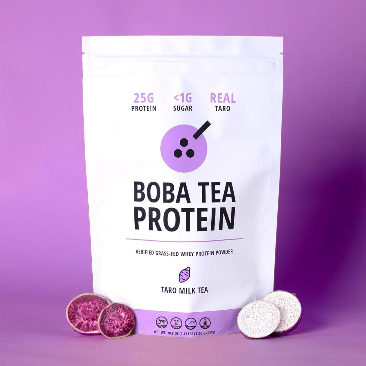 Boba Tea Proteína Taro Leche | 25g Proteína Aislada Vacuno | Sin Gluten y Soja | 25 Porciones