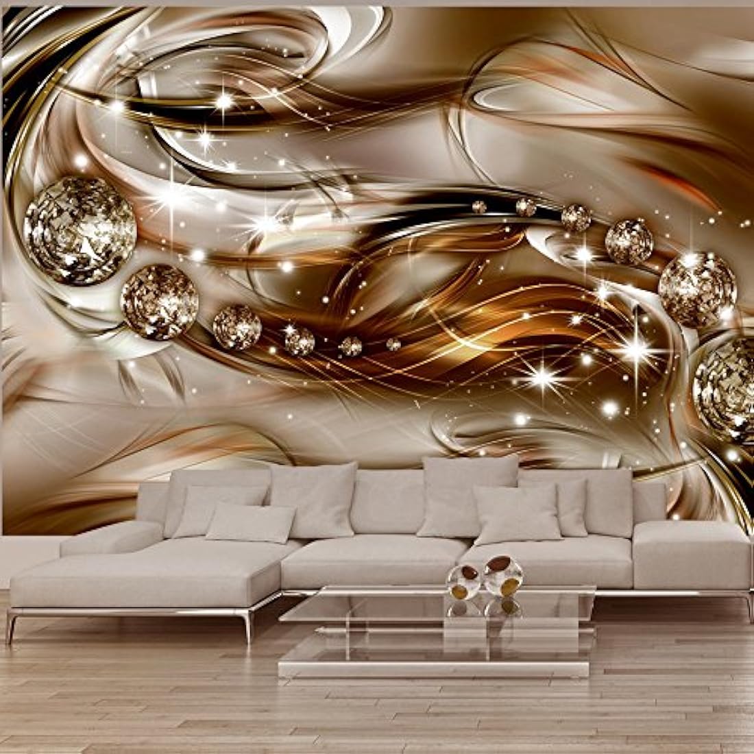 Mural de pared diseño abstracto 116x83color dorado