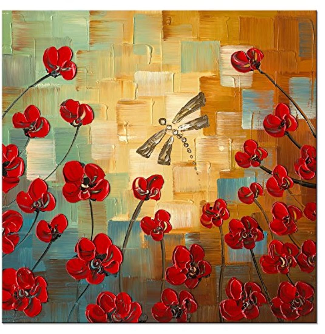 Wieco Art - libélulas aman las flores, pintura al óleo