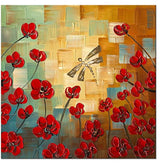 Wieco Art - libélulas aman las flores, pintura al óleo