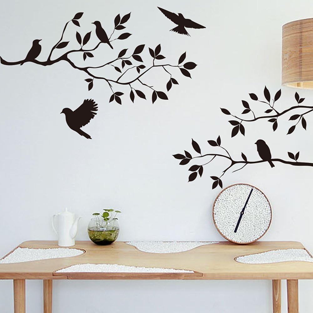 BIBITIME Vinilo adhesivo de pared de pájaro de árbol