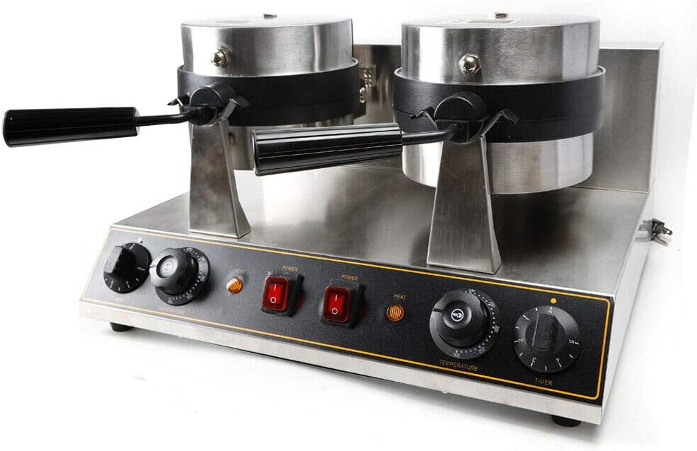 Máquina de Waffles Doble Cabeza 2600W Acero Inoxidable