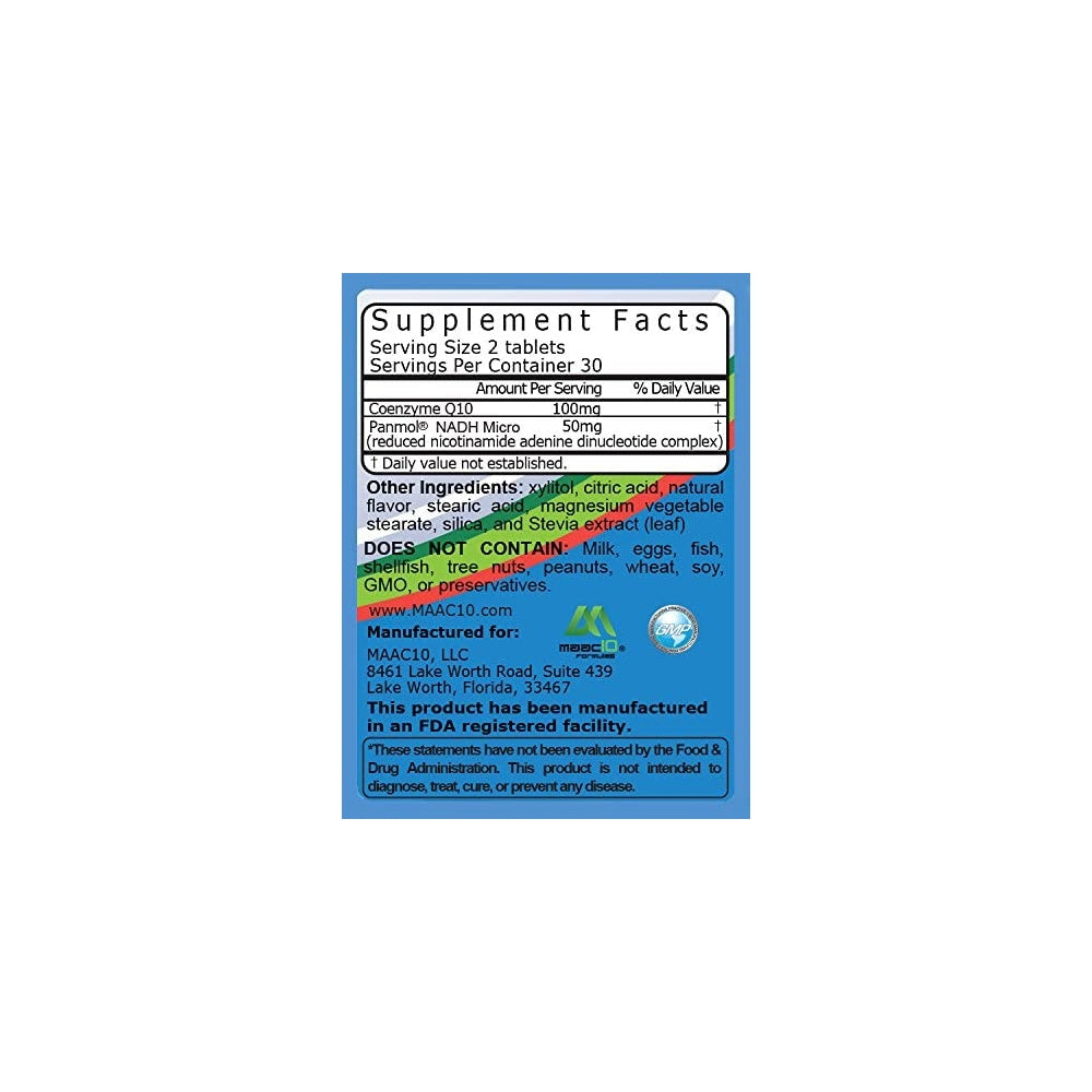 Suplementos NADH + CoQ10  Energía Natural 60 und masticables