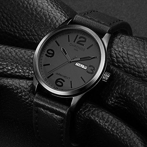 Reloj de pulsera de cuero negro para hombres