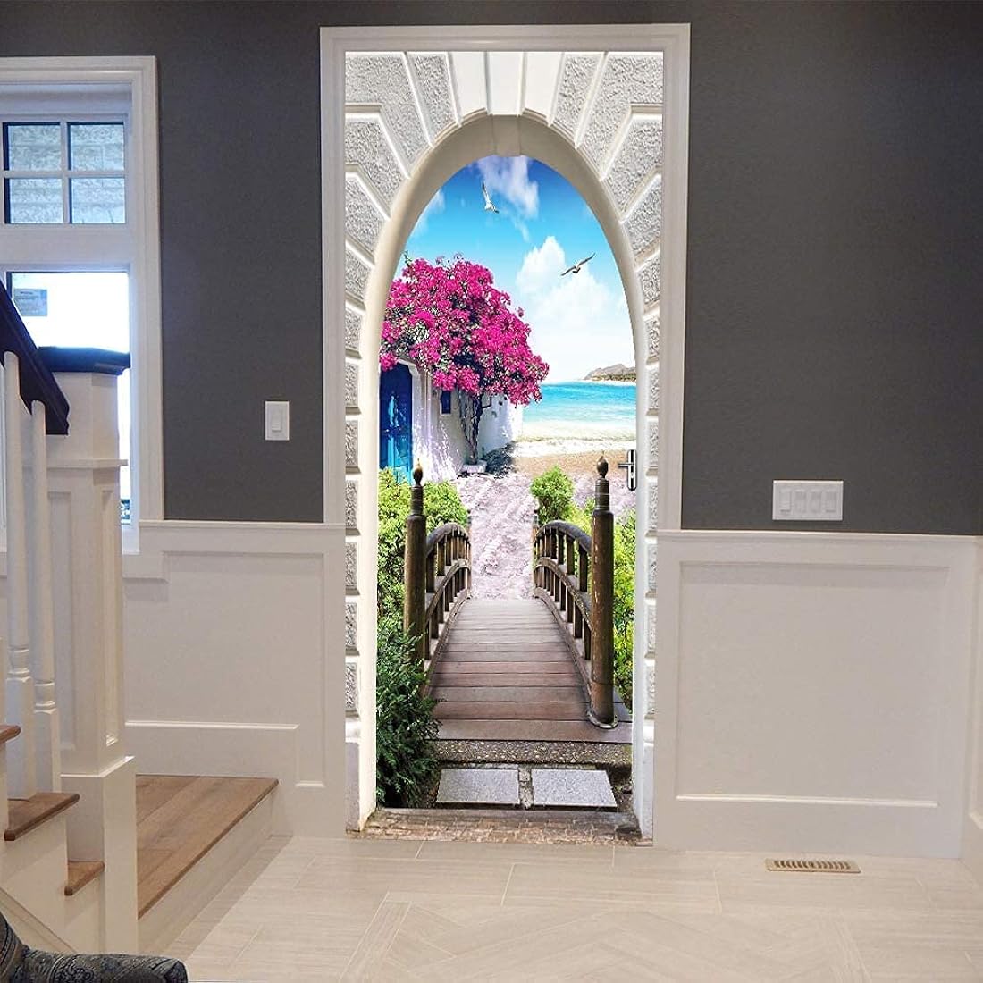 Adhesivo de pared 3D para puerta, papel pintado mural.