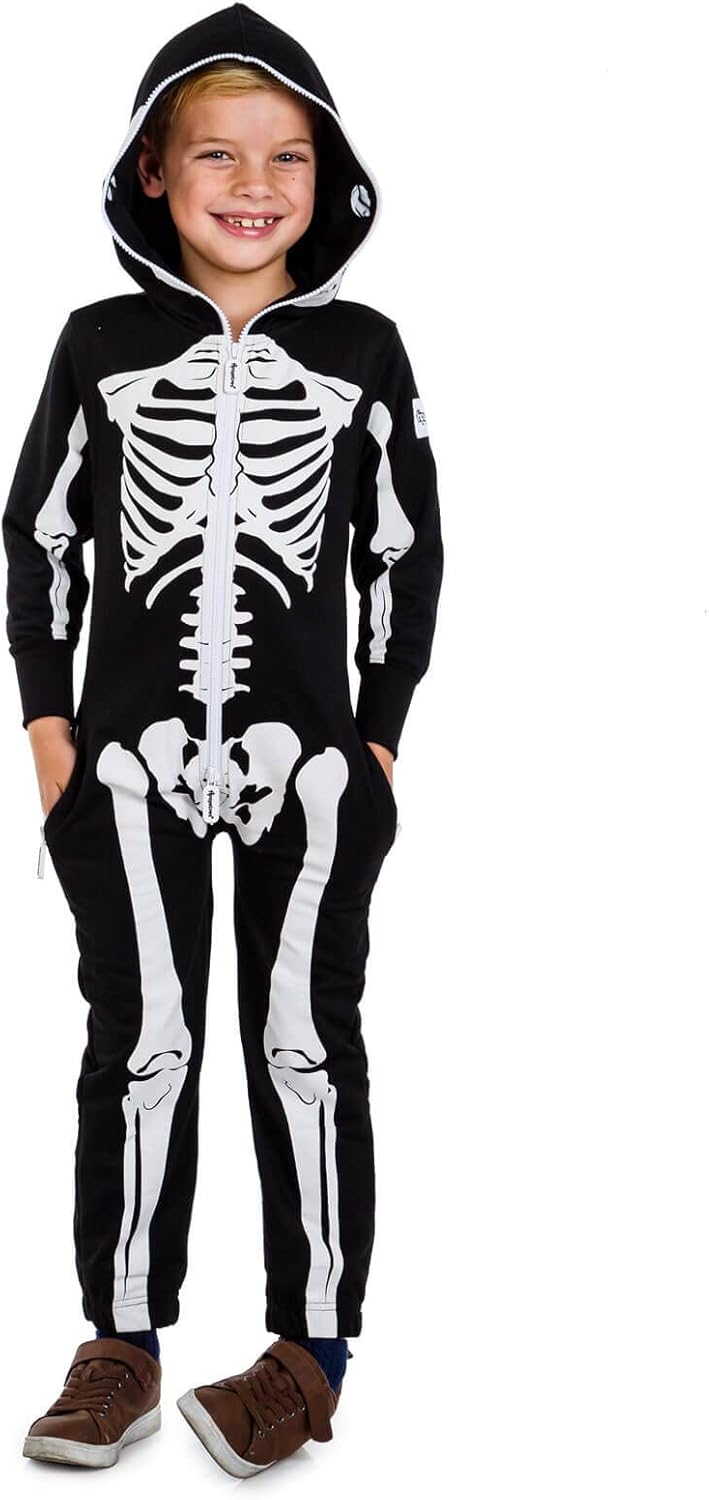 disfraz de esqueleto Tipsy Elves, unisex, jumpsuit para niños