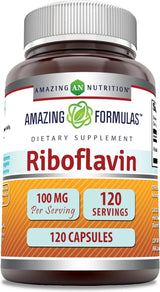 Suplemento Riboflavin 100 mg Vitamina B2 120un Sin gluten
