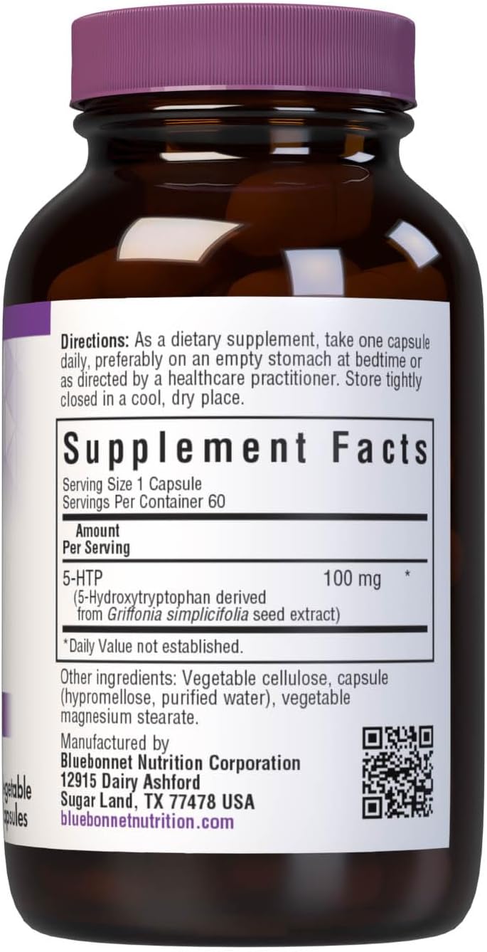 Suplemento 5-HTP Bluebonnet, 100mg, 60 Cápsulas Veganas