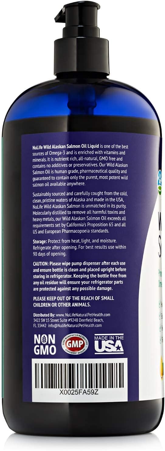 Aceite de salmón salvaje de Alaska 100% puro para perros, aceite de pescado líquido Omega 3 para perros, suplemento para piel y pelaje para desprendimiento, picazón seca en la piel y alergias, ácidos