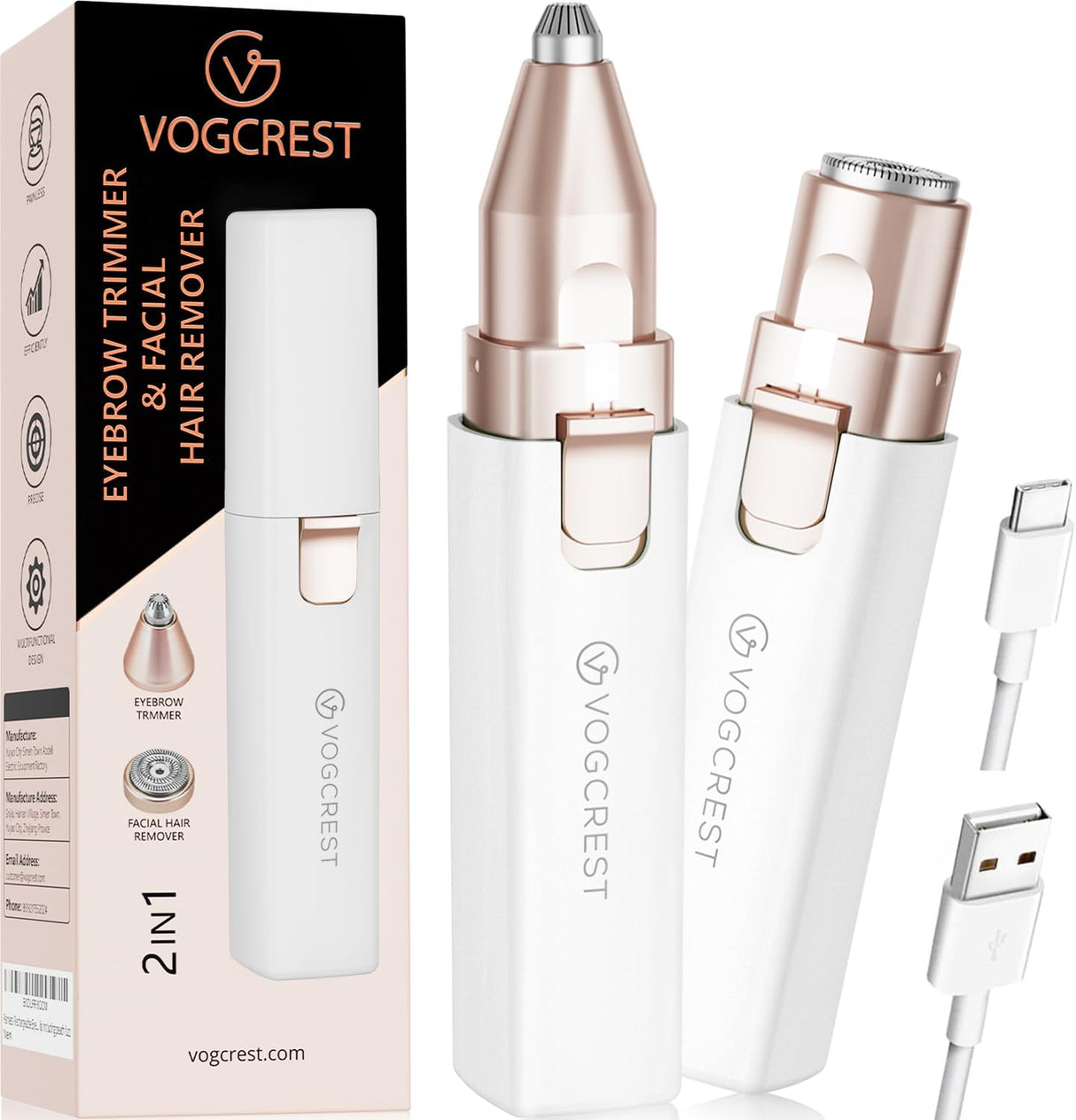 Depilador Facial 2 en 1: Afeitadora y Recortadora de Cejas
