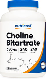 Nutricost Bitartrato de Colina 650mg, 240 cápsulas veganas