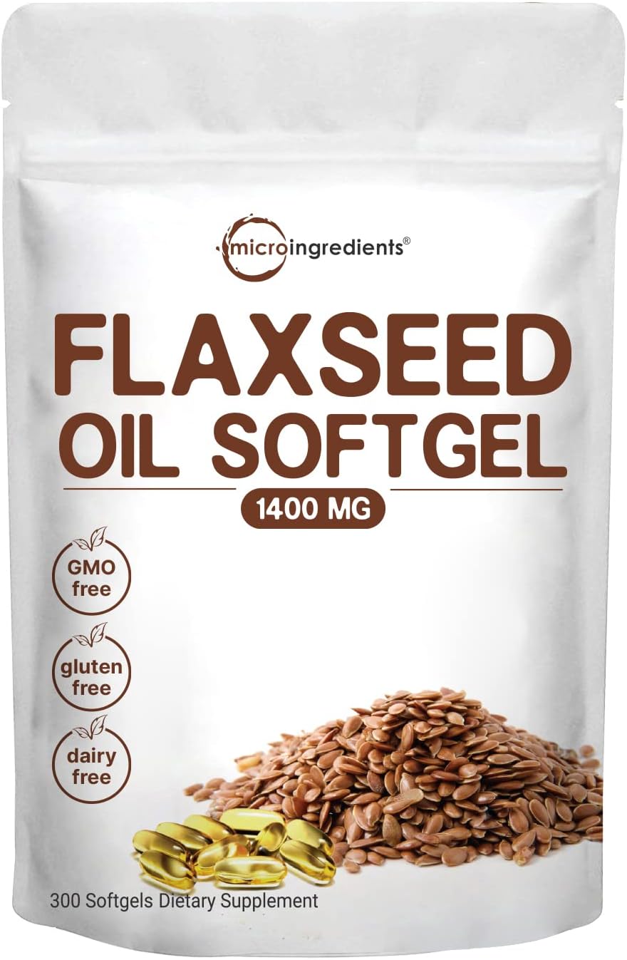 Aceite de Linaza 1400mg, Omega 3, 300 Cápsulas, No GMO
