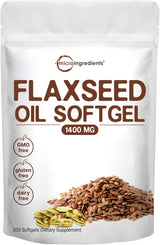 Aceite de Linaza 1400mg, Omega 3, 300 Cápsulas, No GMO