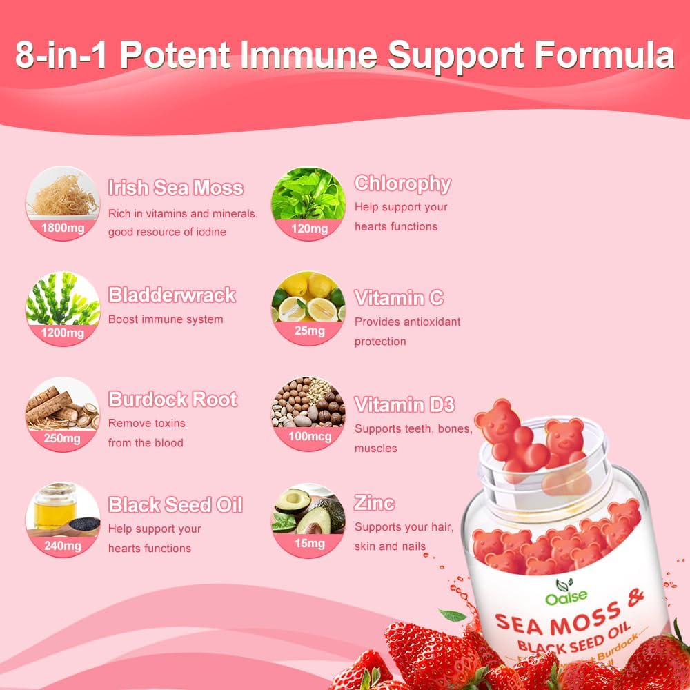 Gominolas de Sea Moss con Vitaminas, 8 en 1, 1 paquete