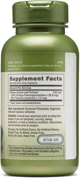Suplemento Ginkgo Biloba 120mg Herbal Plus la agudeza mental