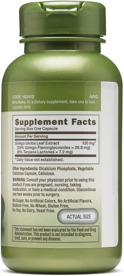 Suplemento Ginkgo Biloba 120mg Herbal Plus la agudeza mental