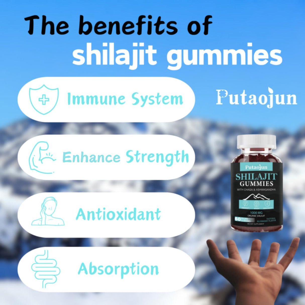 Shilajit Gummies 1000mg con Ashwagandha y más