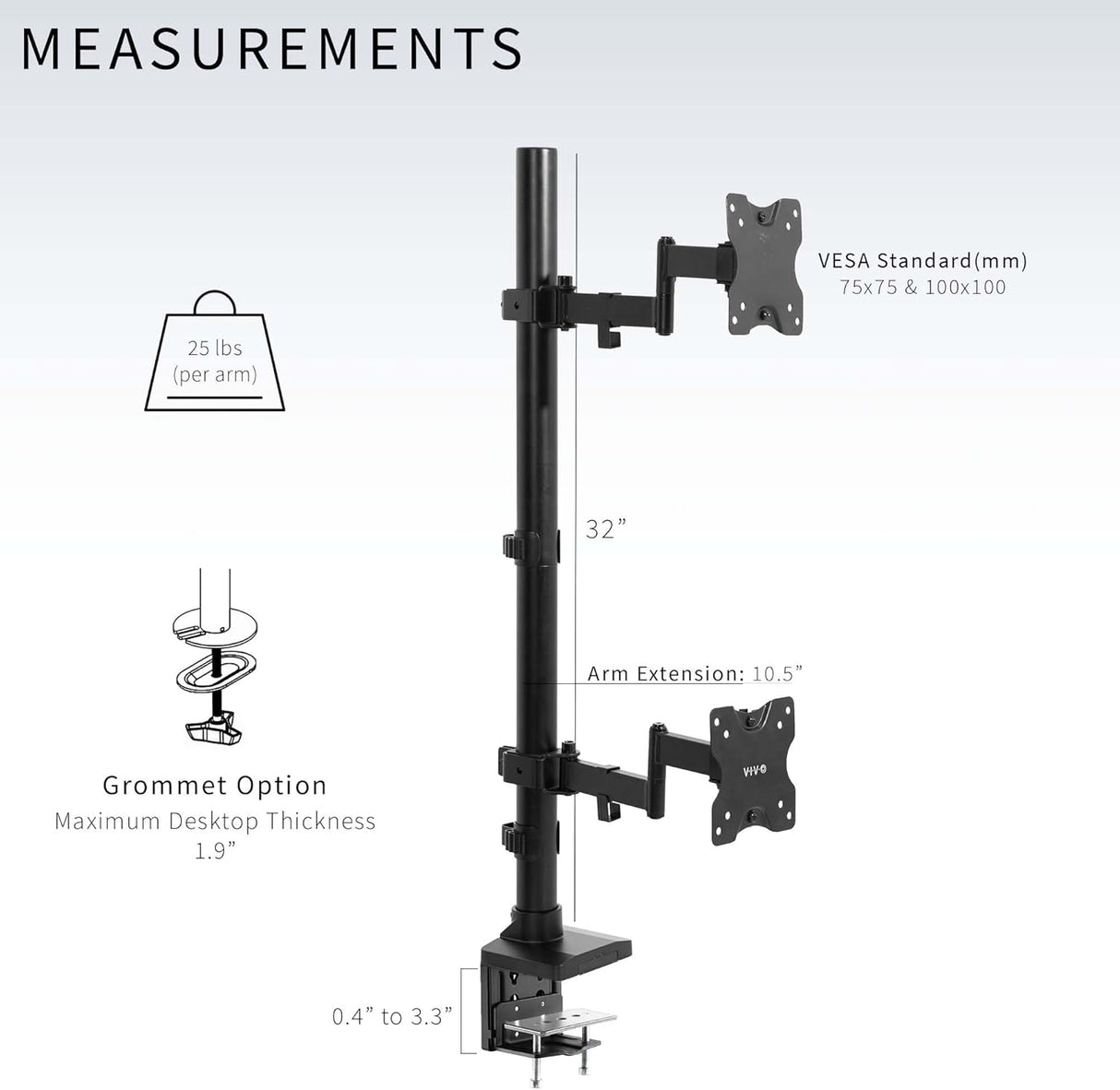 Soporte Doble para Monitores Ultra Anchos VIVO, STAND-V202T