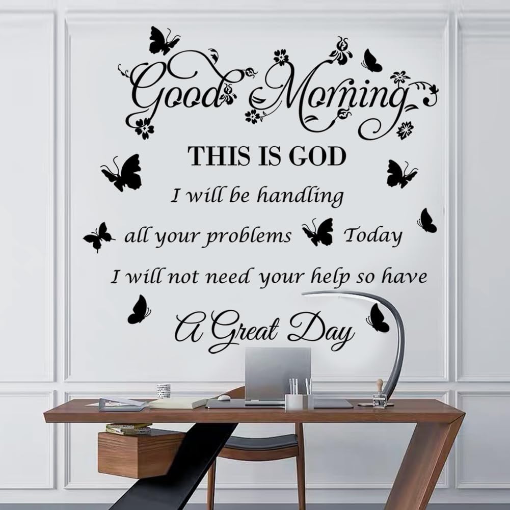 Vinilos de Pared Religiosos Good Morning This is God Flores y Mariposas