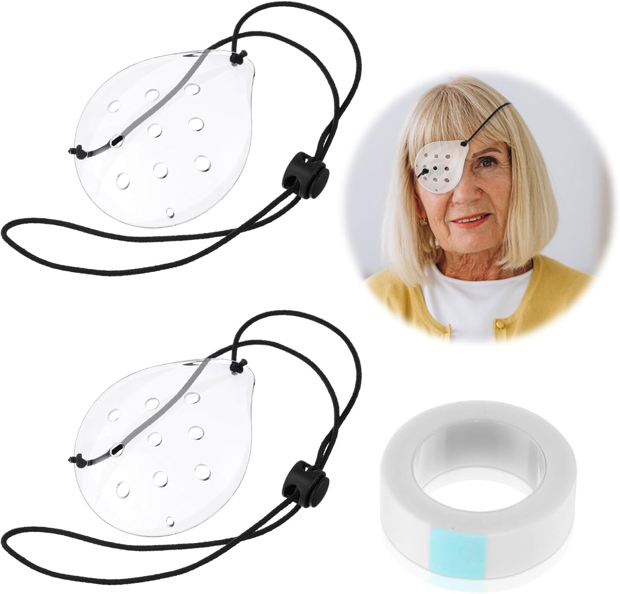 Parches Oculares Transparentes con Correa Ajustable - 2 Pcs