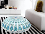 Funda bohemia para cojín, de 32 pulgadas, con diseño de mandala, para meditación, decorativa, otomana, grande, para exteriores, decoración del hogar, decoración de arte en el hogar, redonda, con pompones de algodón, cómoda