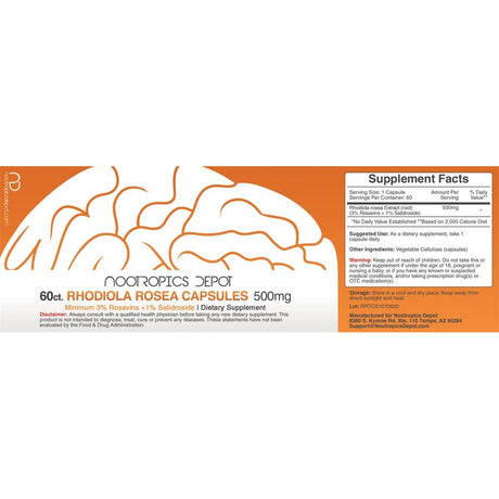 Suplemento Rhodiola Rosea Cápsulas Adaptógeno  500 mg  60un