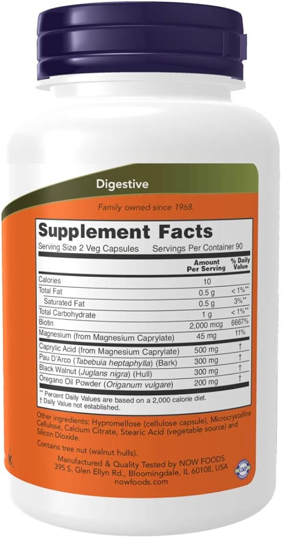 Suplementos NOW aceite de orégano  nogal negro  180 cápsulas