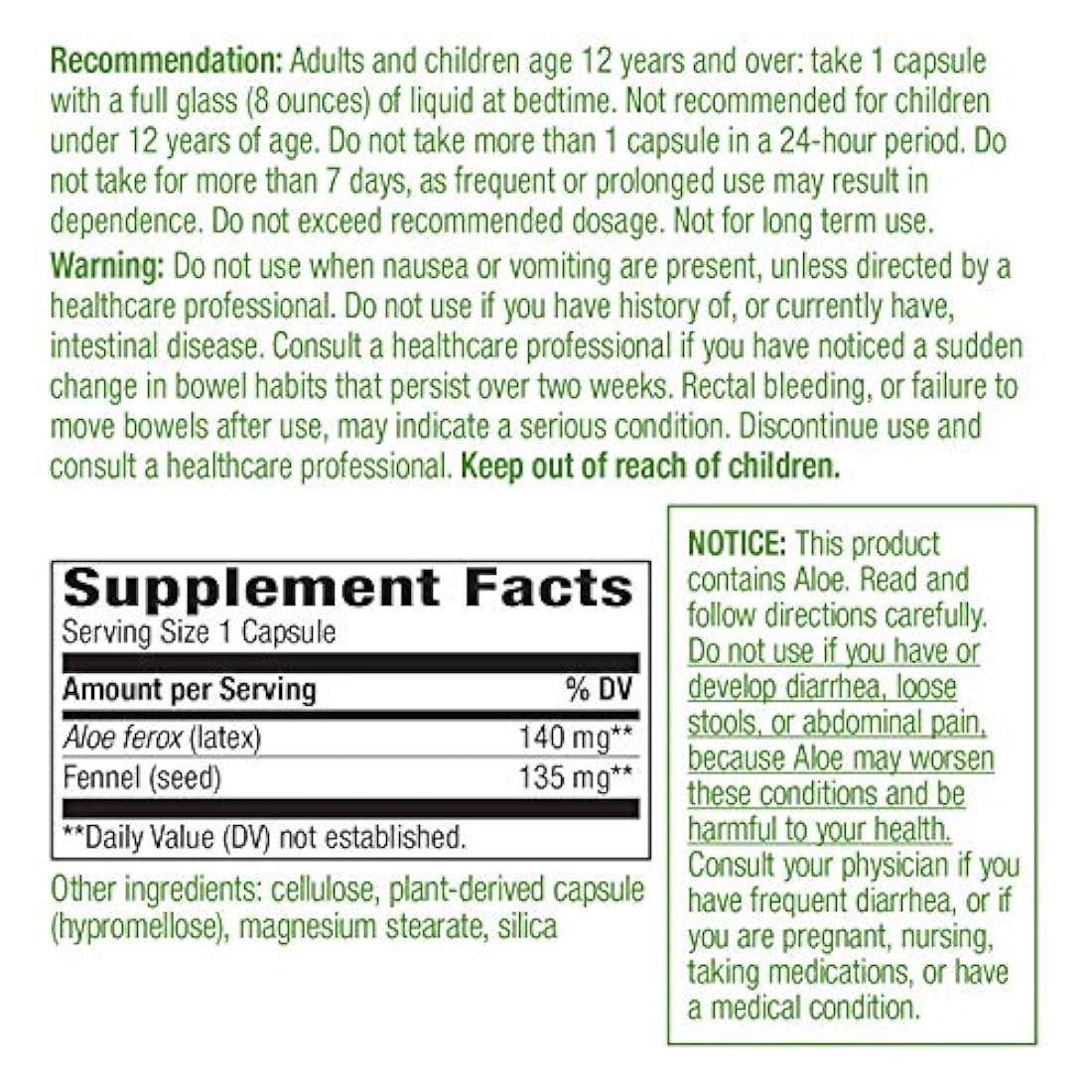 Nature's Way Aloe Vera, 475 mg, 100 Vcaps, NW0013, 1