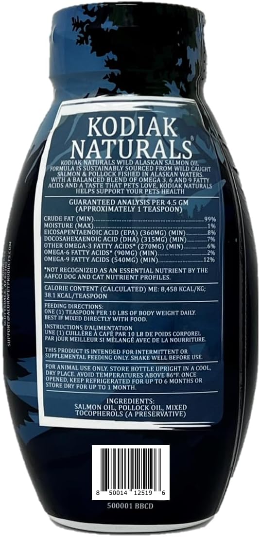 Fórmula de aceite de salmón salvaje de Alaska de 8 onzas para perros y gatos, una mezcla equilibrada de aceites de pescado puros con EPA y DHA de peces capturados en la naturaleza.