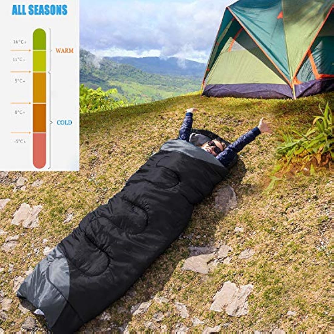 Bolsa de dormir para camping impermeable/Negro y gris.TUPHEN
