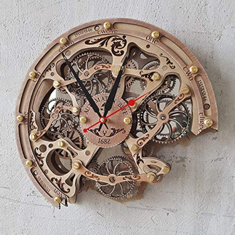 Reloj de pared de engranajes móviles hecho a mano