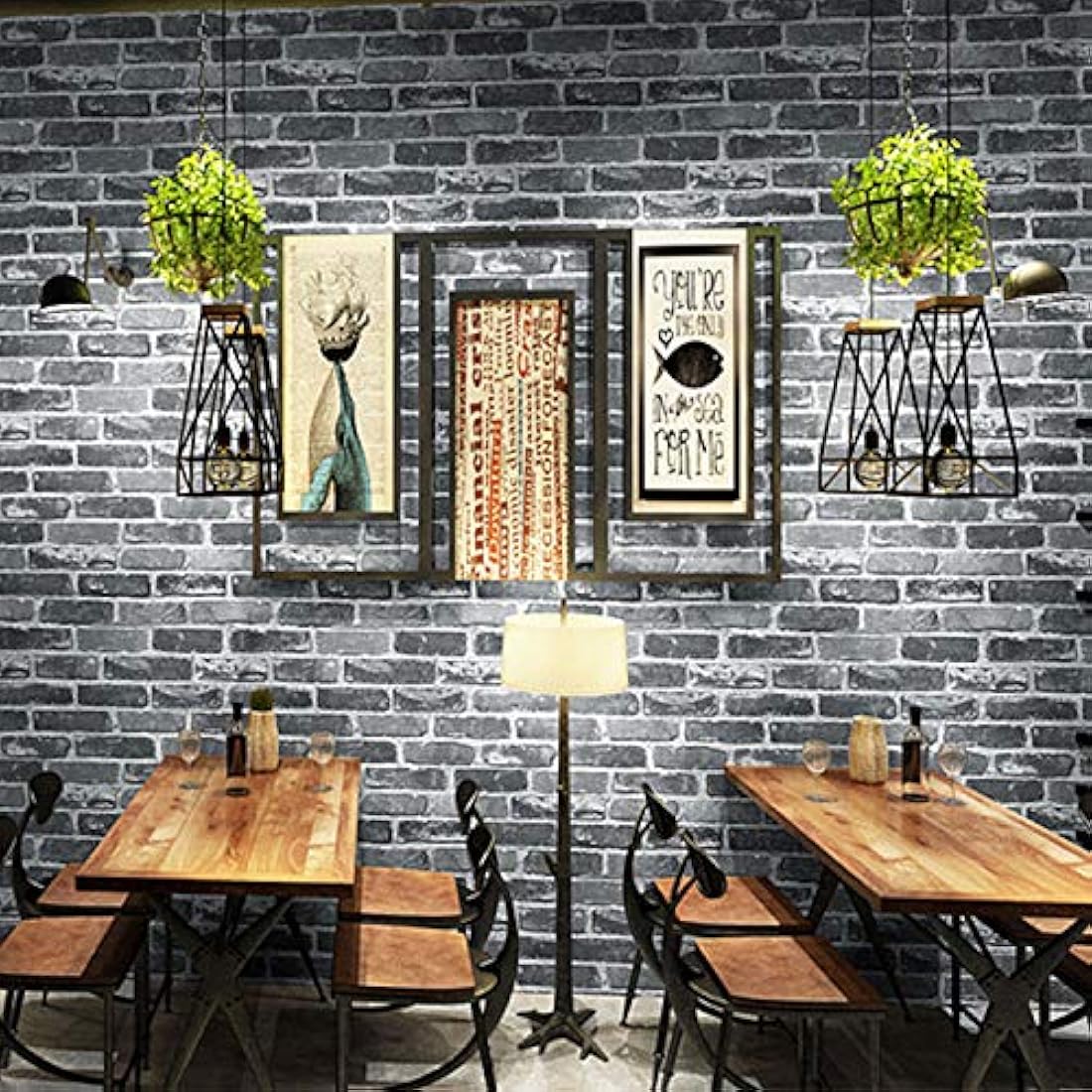 Papel pintado de ladrillo 17.3x236 color gris