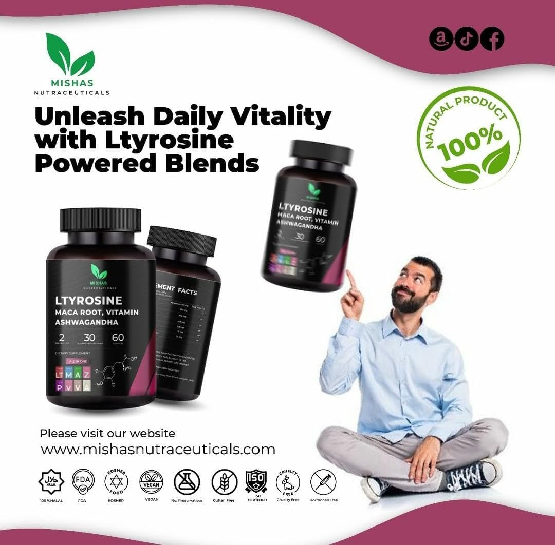 Nutracéuticos L-Tirosina con Maca, Ashwagandha, Vit. 60 caps