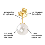 Aretes de perlas cultivadas de agua dulce de oro de 14K