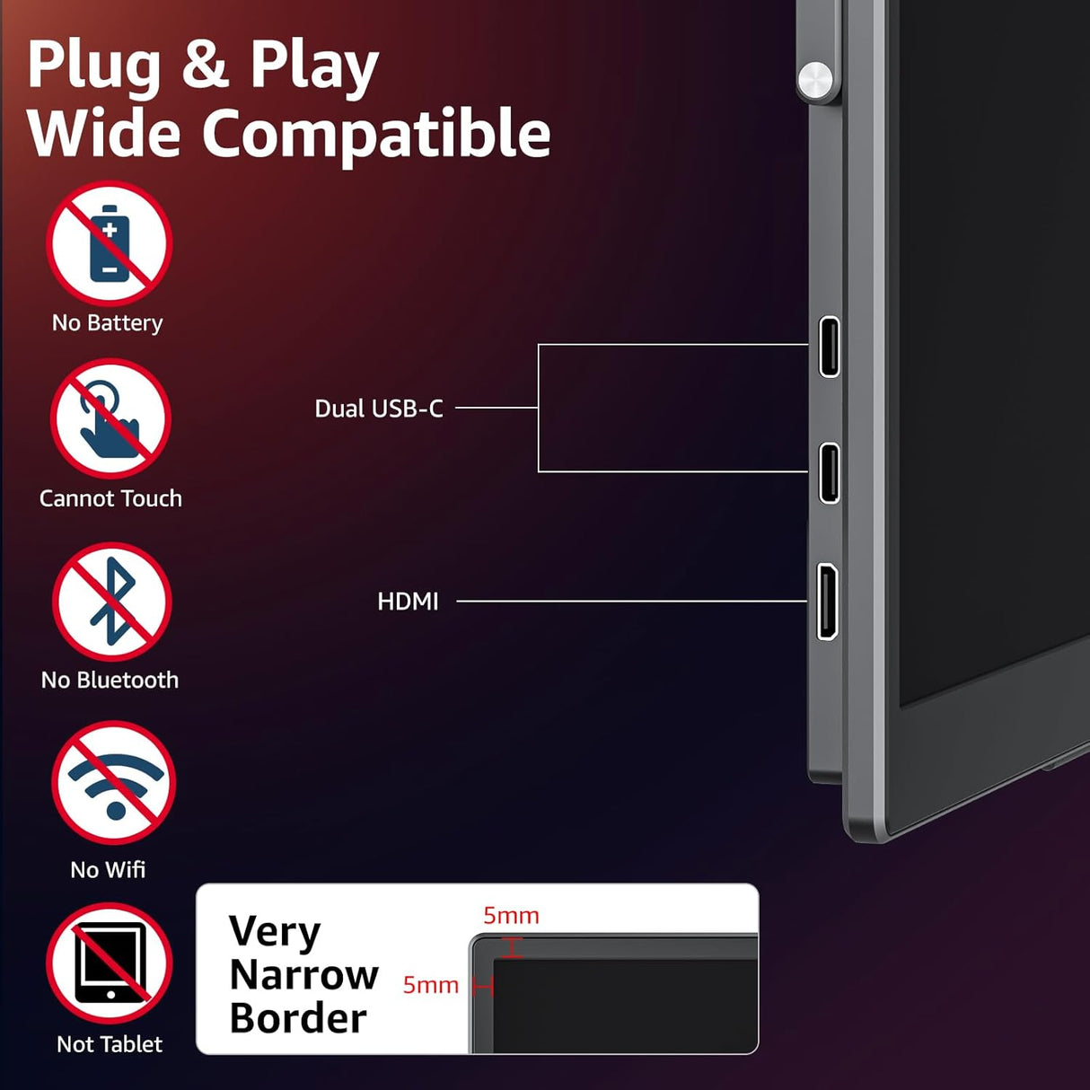 Monitor portátil 18.5 1080P 100Hz USB-C HDMI VESA para juegos