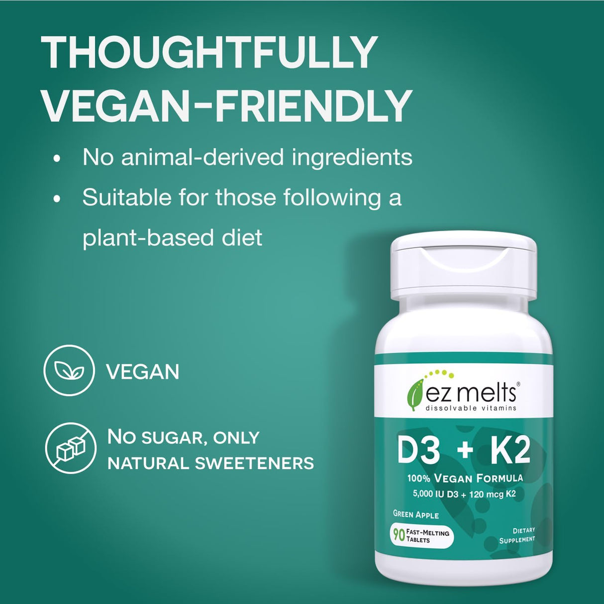 EZ Melts Vitamina D3 K2 Disoluble 5000UI Soporte Óseo 3 Meses