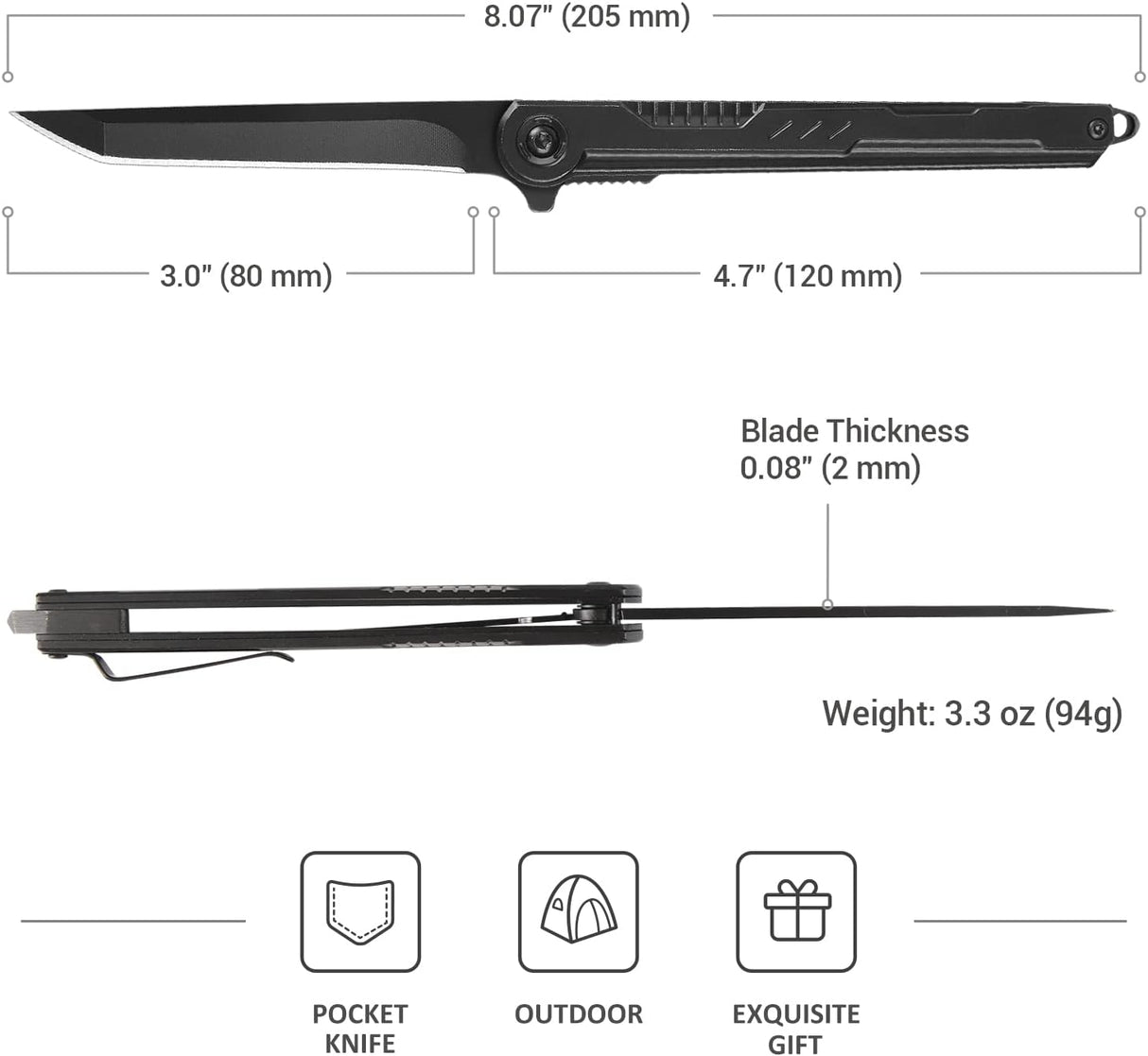Cuchillo de bolsillo EDC para hombre de acero inoxidable