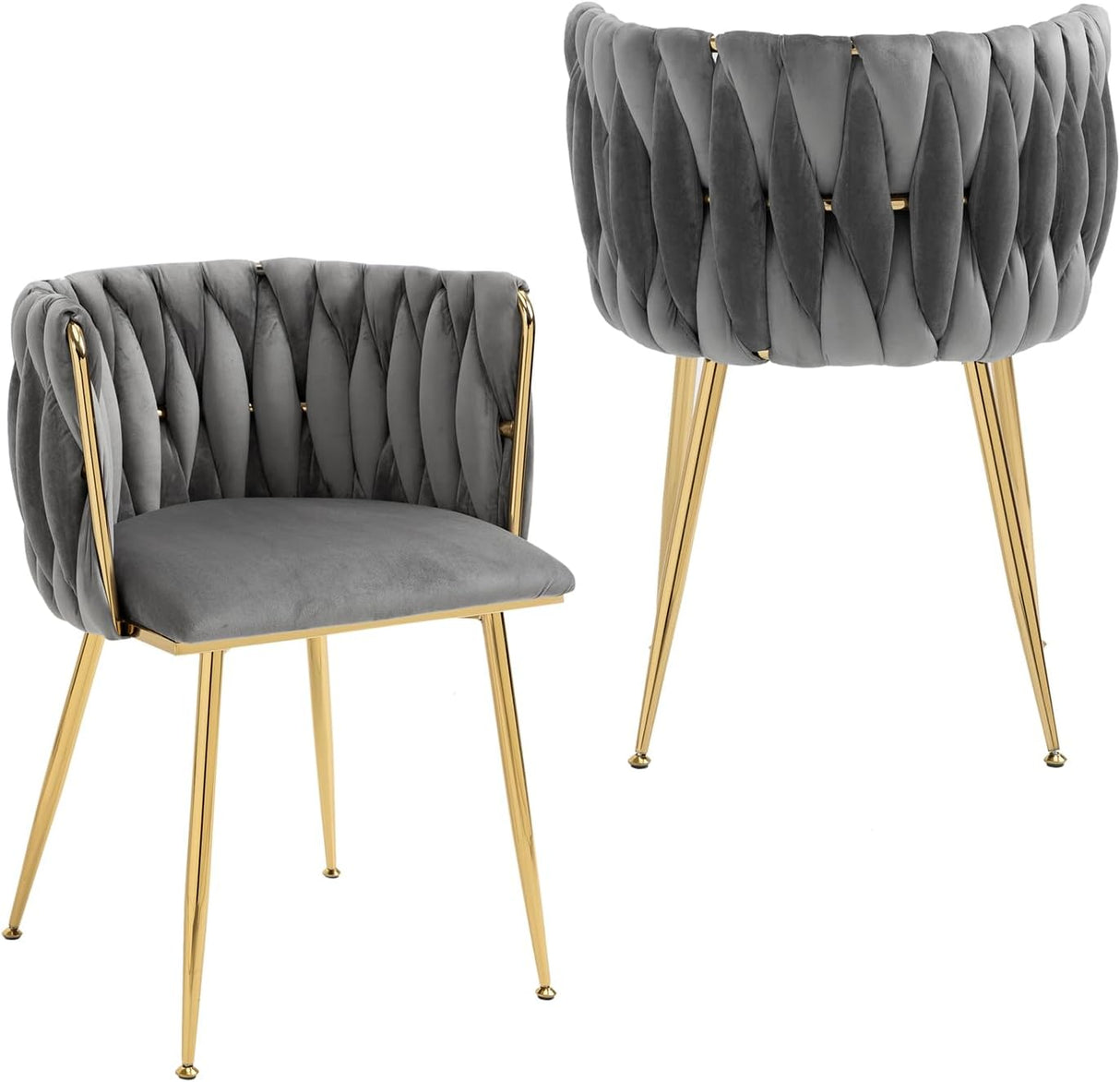 Nrizc Juego de 2 sillas de comedor tejidas modernas gris