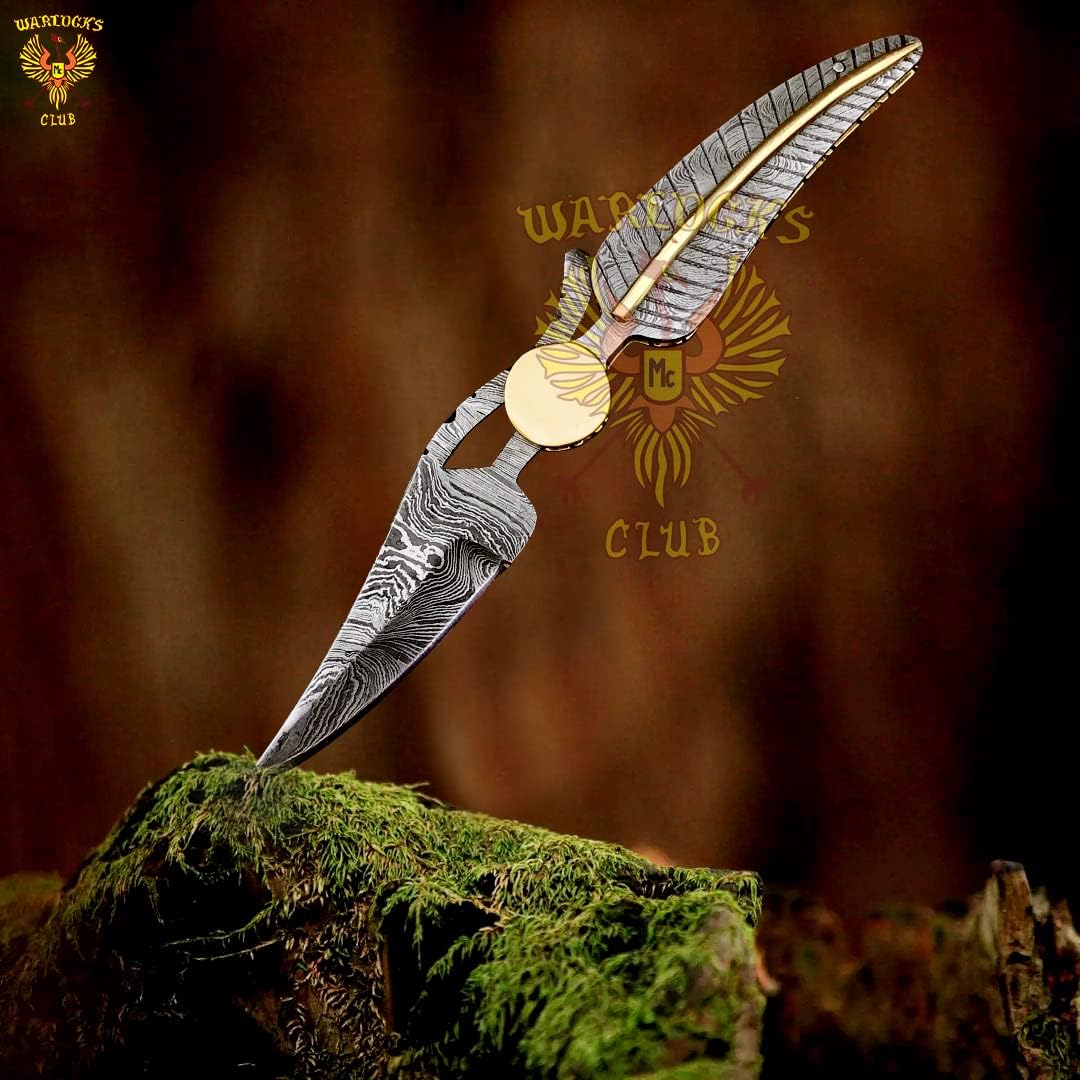 Cuchillo de caza plegable de Damasco hecho a mano