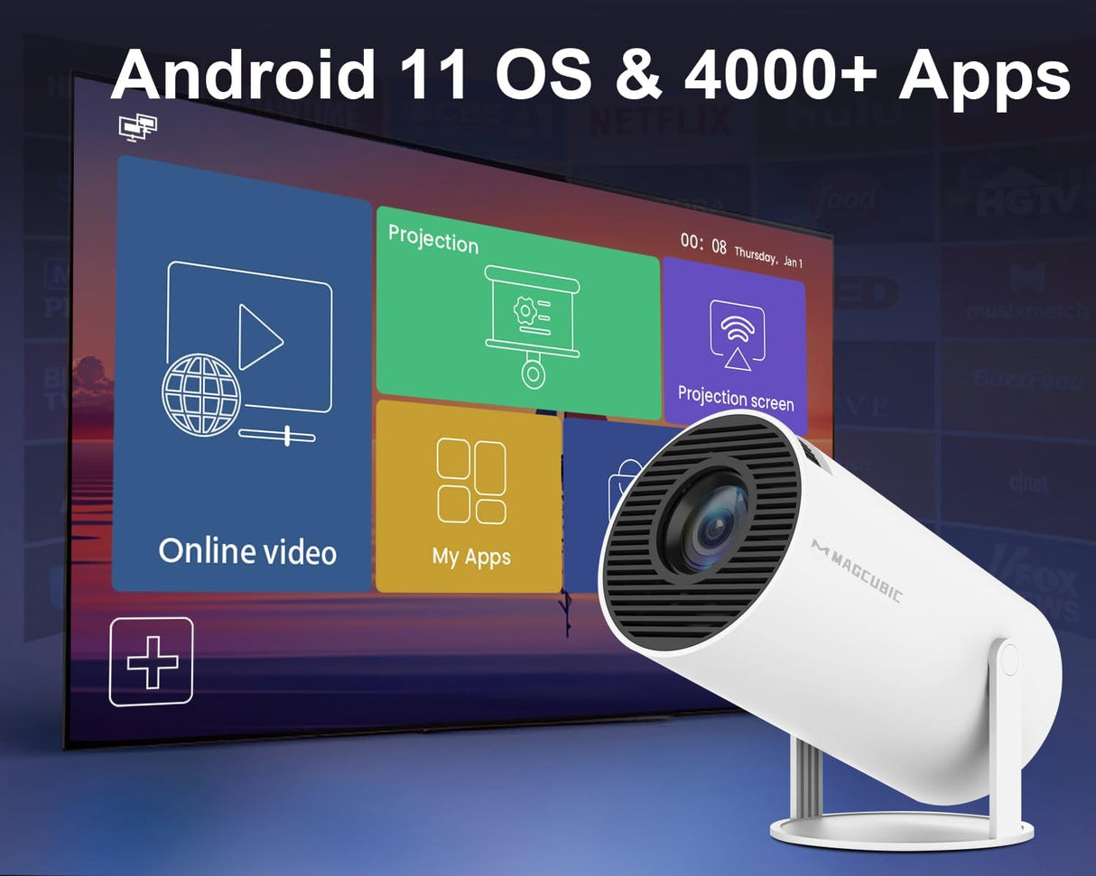 Proyector Mini 4K 1080P WiFi6 Bluetooth Android 11, Portátil
