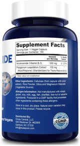 Suplementos Nicotinamida con resveratrol vitamina B3 500 mg